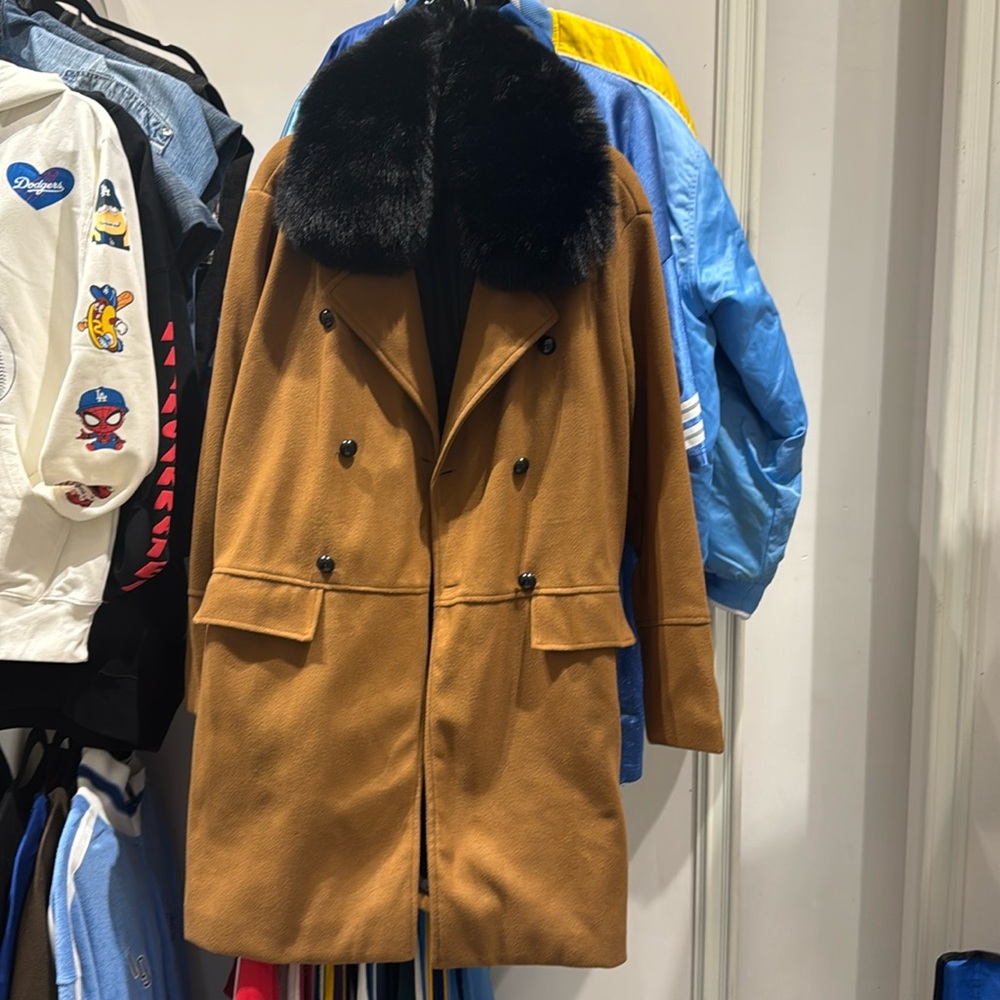 Camel Trench Coat with removable Fur Collar